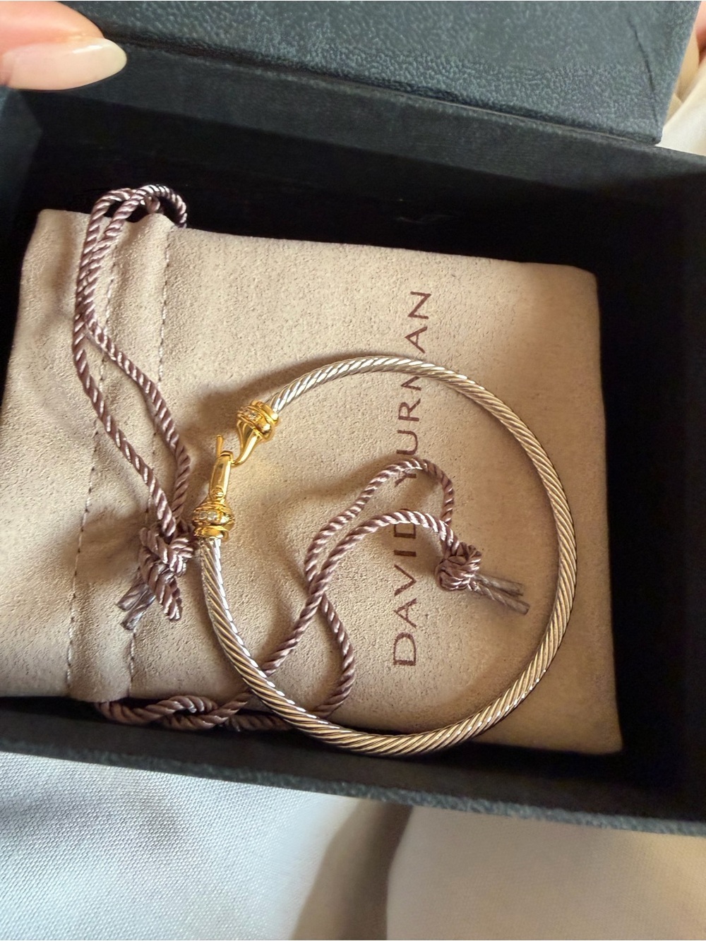 David Yurman Sterling Silver 18K Gold Diamond Cable Hook Bracelet Medium M Box - Picture 15 of 17